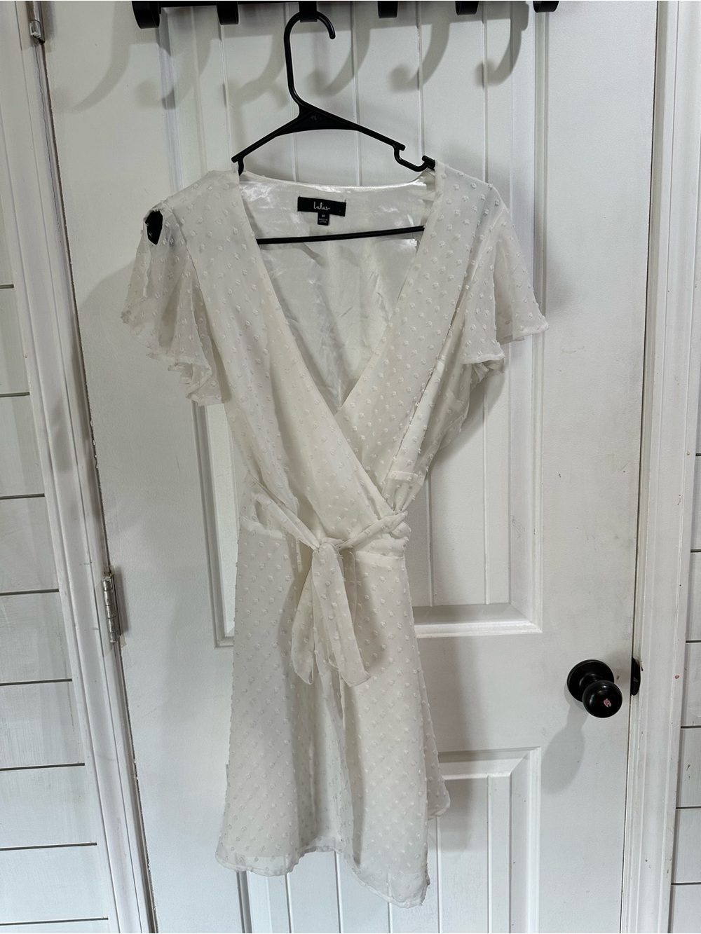 Lulu's Ivory Swiss Dot Wrap Dress with Tie Waist